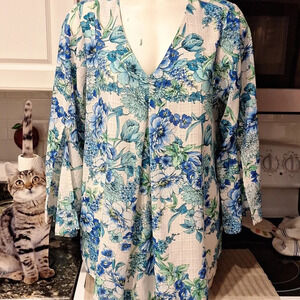 E womens New Directions floral curvy 3/4 sleeve plus size top 1X